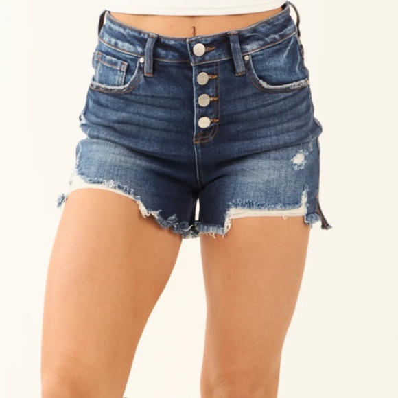 Risen Button Up Jean Shorts - Picture 1 of 3